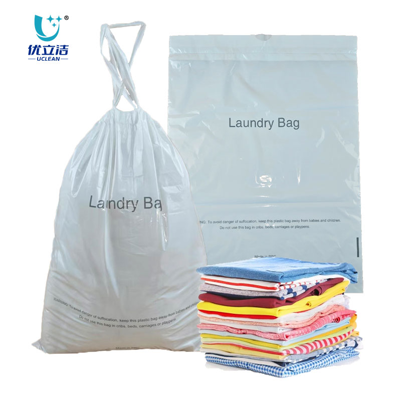 Custom logo pe plastic drawstring hotel laundry bag for clothes Custom logo pe plastic drawstring hotel laundry bag for clothes